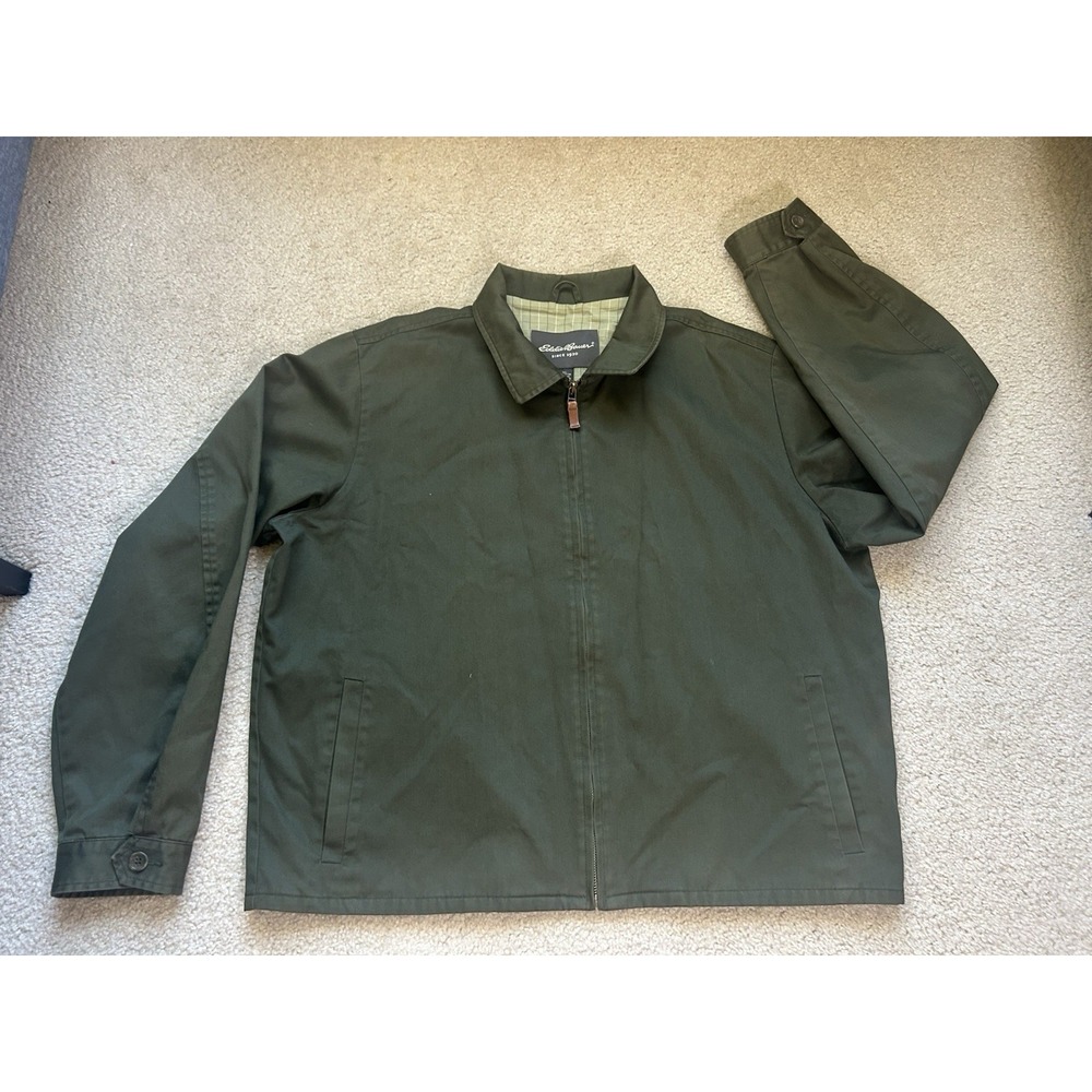 Eddie Bauer VTG 90s Harrington Bomber Jacket Green Plaid Lined Mens XL Exc
